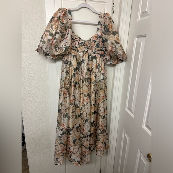 Worth Collective Harlow Maxi Dress in Champagne Floral Size Small Corset Smocked - Picture 6 of 14